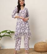 Mauve colour beautiful trendy coord set dress with girlish floral print for ethnic looks