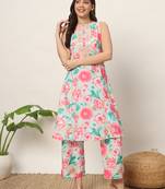 Grey colour beautiful trendy coord set dress with girlish floral print for ethnic looks