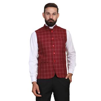 men maroon tweed nehru jacket 1