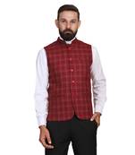 men maroon tweed nehru jacket