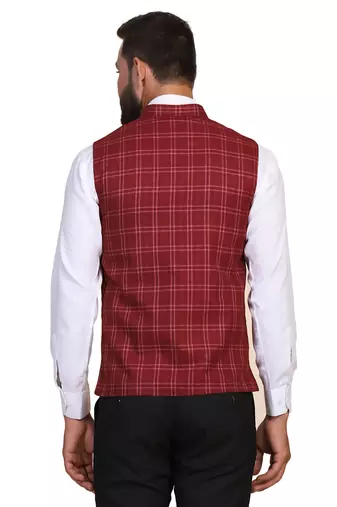men maroon tweed nehru jacket