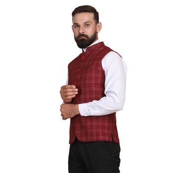 men maroon tweed nehru jacket 3