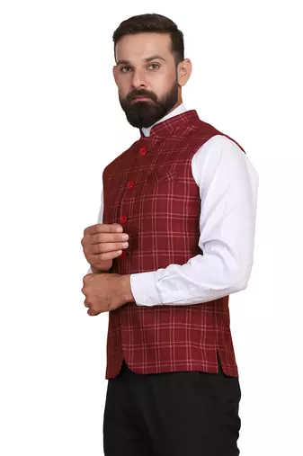 men maroon tweed nehru jacket