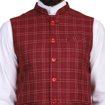 men maroon tweed nehru jacket 4