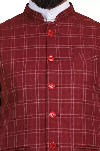 men maroon tweed nehru jacket