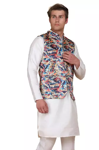 men multi satin nehru jacket