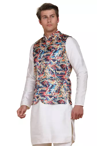 men multi satin nehru jacket