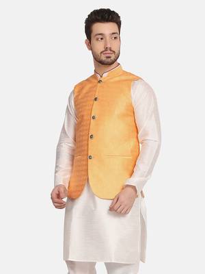 men orange silk blend nehru jacket 2