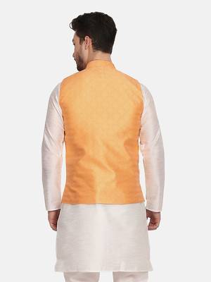 men orange silk blend nehru jacket 3