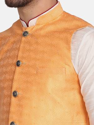 men orange silk blend nehru jacket 4