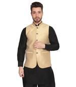 men golden silk blend nehru jacket