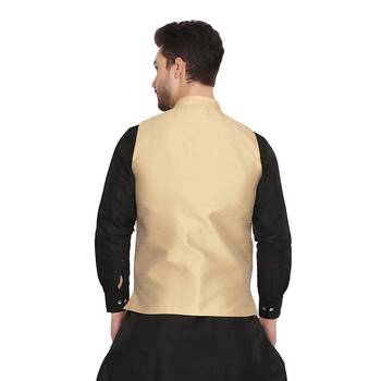 men golden silk blend nehru jacket 2