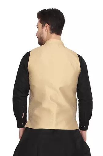 men golden silk blend nehru jacket