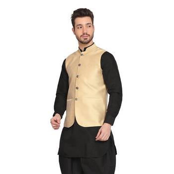 men golden silk blend nehru jacket 3