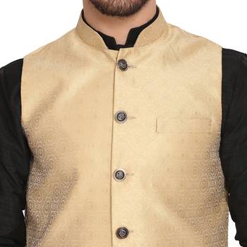 men golden silk blend nehru jacket 4