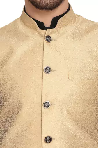 men golden silk blend nehru jacket