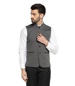Men grey textured nehru jacket