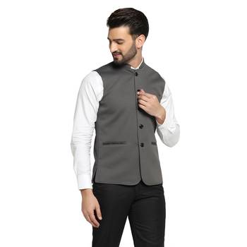 Men grey textured nehru jacket 3