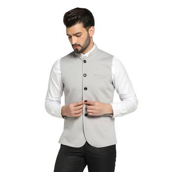 Men grey textured nehru jacket 1