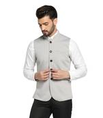 Men grey textured nehru jacket