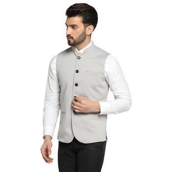 Men grey textured nehru jacket 2