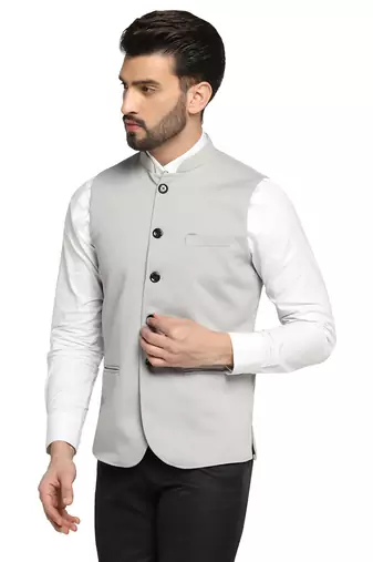 Men grey textured nehru jacket