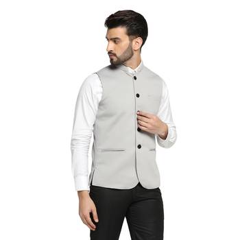 Men grey textured nehru jacket 3
