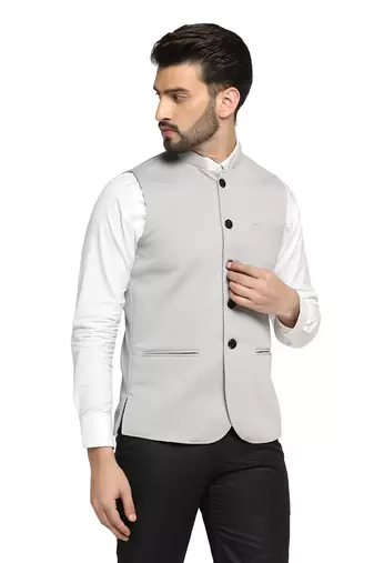 Men grey textured nehru jacket