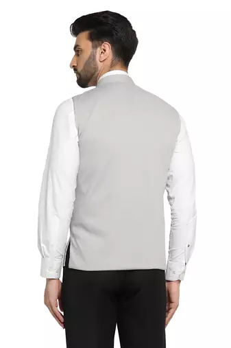 Men grey textured nehru jacket