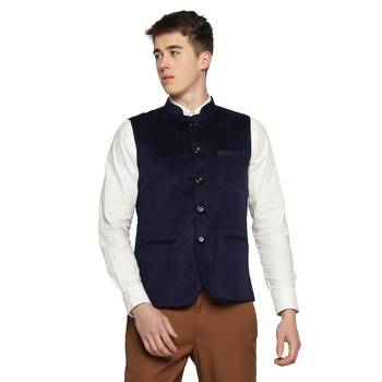 men blue velvet nehru jacket 1