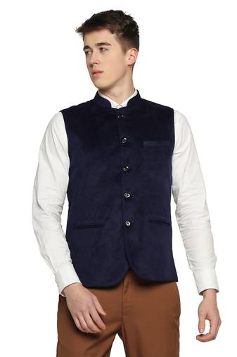 men blue velvet nehru jacket