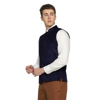 men blue velvet nehru jacket 2