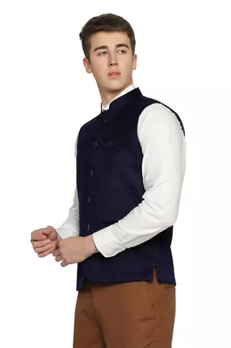 men blue velvet nehru jacket