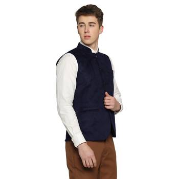 men blue velvet nehru jacket 3