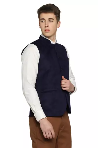 men blue velvet nehru jacket