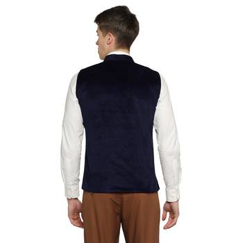 men blue velvet nehru jacket 4