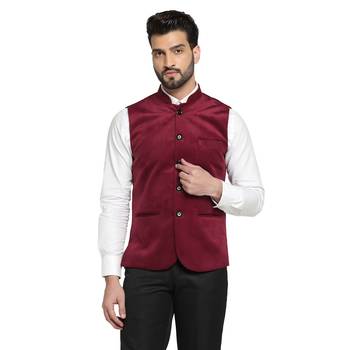 men maroon velvet nehru jacket 1