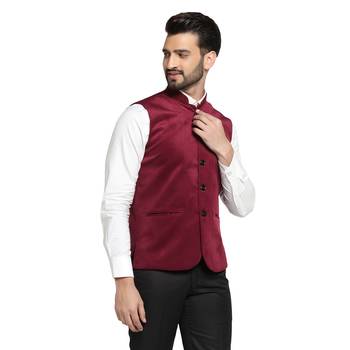 men maroon velvet nehru jacket 3