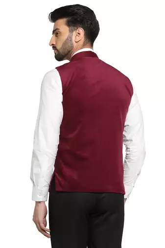 men maroon velvet nehru jacket