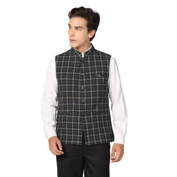 men black check nehru jacket 1