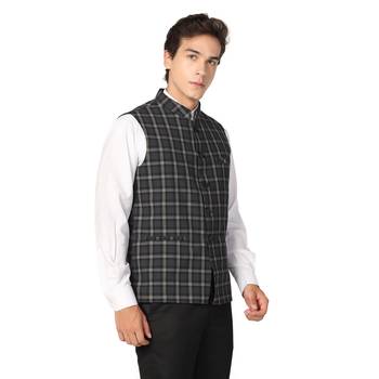 men black check nehru jacket 2