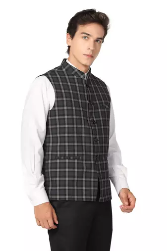 men black check nehru jacket