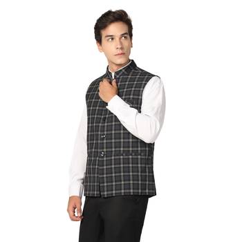 men black check nehru jacket 3