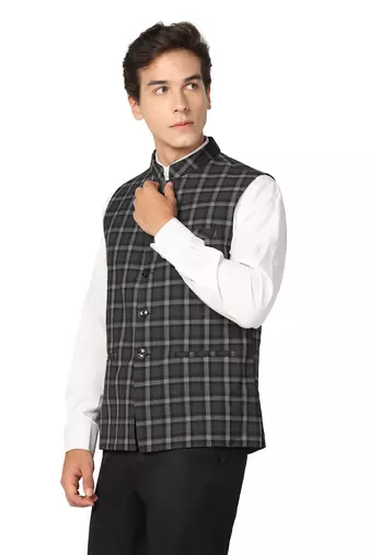 men black check nehru jacket