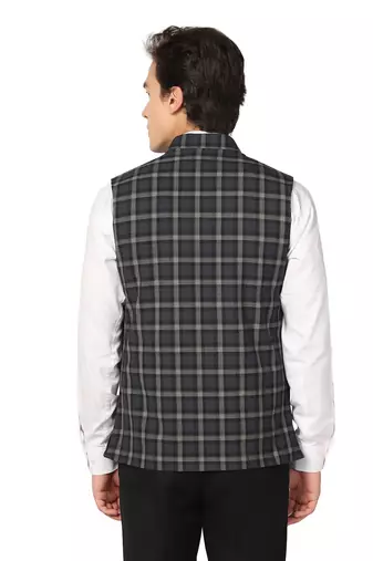 men black check nehru jacket