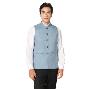 men blue checks nehru jacket 1