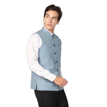 men blue checks nehru jacket 3