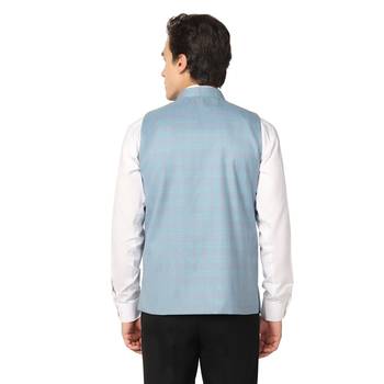 men blue checks nehru jacket 4
