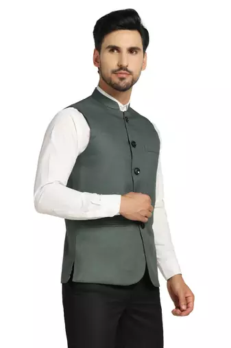 men green solids nehru jacket
