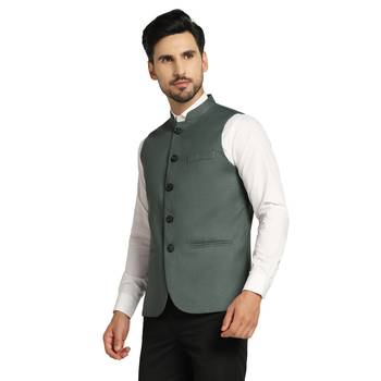 men green solids nehru jacket 3